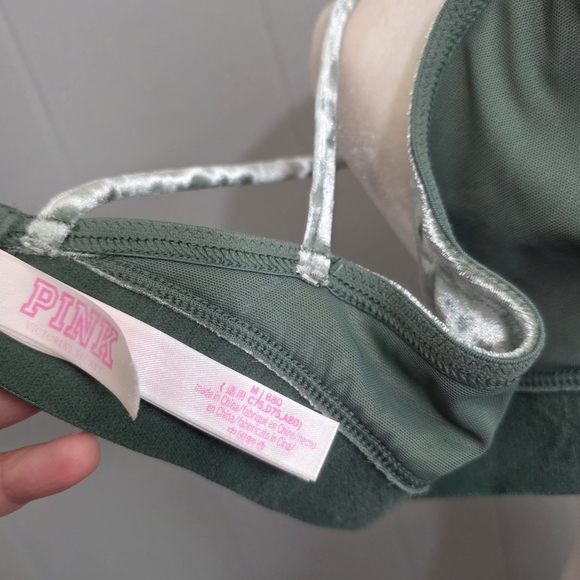 Victoria Secret Pink Green Velvet Triangle Bralette Y2k Retro Size M - Picture 10 of 11